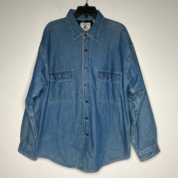 VTG American Blue Denim Barn Chore Coat Jacket Button Front Blanket Lined Sz L - Picture 1 of 8